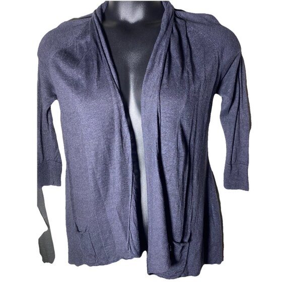 Angel Of The North Gray Size Small Ruffle Back Open Cardigan Linen Blend Pockets - Picture 2 of 11